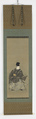Ariwara no Yukihira with Salt Maidens, Isoda Koryūsai (Japanese, 1735–ca. 1790), Triptych of  hanging scrolls; ink, gold, and gofun on silk, Japan